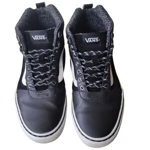Vans Sk8‑Hi Men’s 10.5 Black White Leather 721356 High Top Skate Sneakers